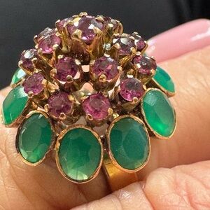 Antique 14k Emerald & Ruby Cocktail Ring